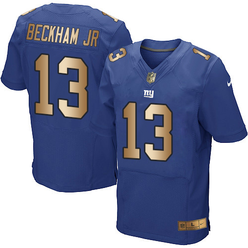 Nike Giants #13 Odell Beckham Jr Royal Blue Team Color Men's Stitched NFL Elite Gold Jersey